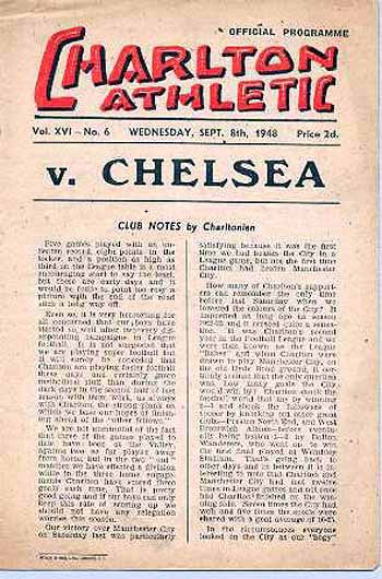 programme cover for Charlton Athletic v Chelsea, Wednesday, 8th Sep 1948