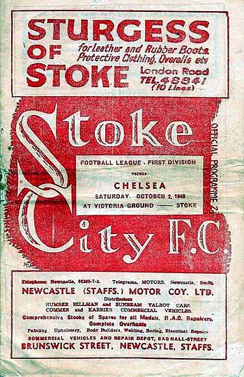 programme cover for Stoke City v Chelsea, Saturday, 2nd Oct 1948