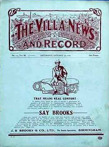 programme cover for Aston Villa v Chelsea, 30th Jan 1909