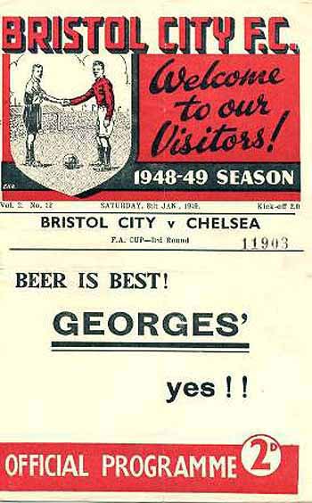 programme cover for Bristol City v Chelsea, Saturday, 8th Jan 1949