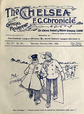 programme cover for Chelsea v Fulham, Saturday, 20th Feb 1909