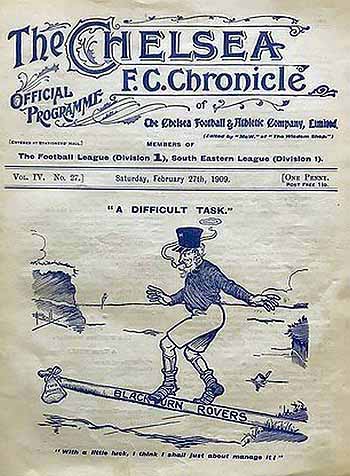 programme cover for Chelsea v Blackburn Rovers, Saturday, 27th Feb 1909