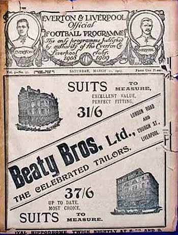 programme cover for Everton v Chelsea, 20th Mar 1909