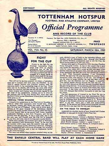 programme cover for Arsenal v Chelsea, Saturday, 18th Mar 1950