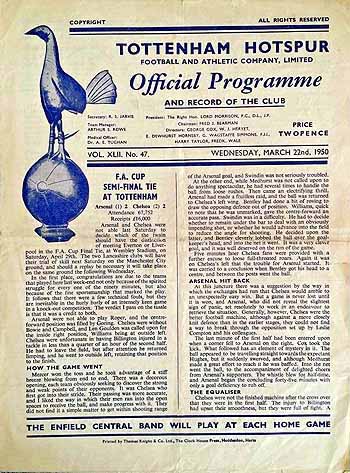 programme cover for Arsenal v Chelsea, Wednesday, 22nd Mar 1950