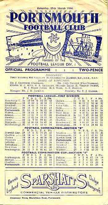 programme cover for Portsmouth v Chelsea, Saturday, 25th Mar 1950