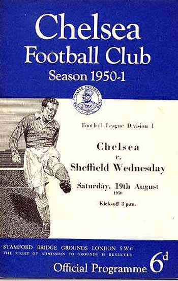 programme cover for Chelsea v Sheffield Wednesday, Saturday, 19th Aug 1950