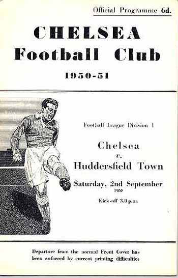 programme cover for Chelsea v Huddersfield Town, 2nd Sep 1950