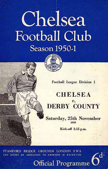 programme cover for Chelsea v Derby County, Saturday, 25th Nov 1950