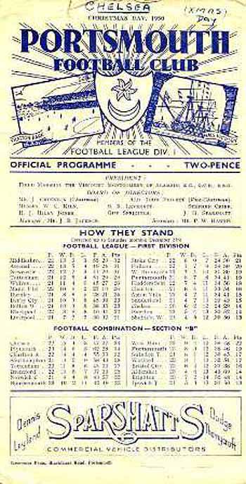 programme cover for Portsmouth v Chelsea, Monday, 25th Dec 1950