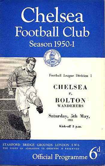 programme cover for Chelsea v Bolton Wanderers, Saturday, 5th May 1951