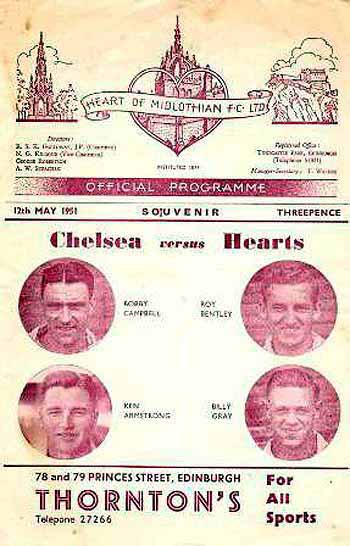 programme cover for Heart Of Midlothian v Chelsea, Saturday, 12th May 1951