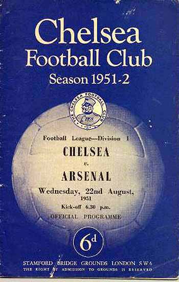 programme cover for Chelsea v Arsenal, 22nd Aug 1951