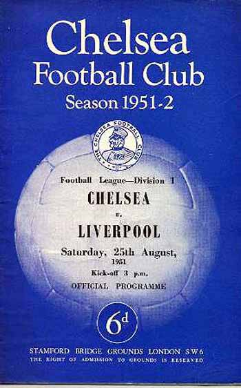 programme cover for Chelsea v Liverpool, 25th Aug 1951
