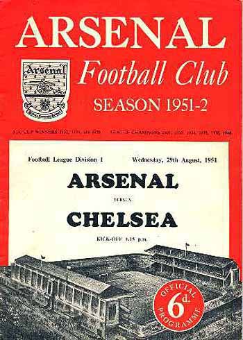 programme cover for Arsenal v Chelsea, Wednesday, 29th Aug 1951