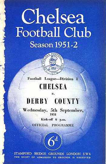 programme cover for Chelsea v Derby County, Wednesday, 5th Sep 1951
