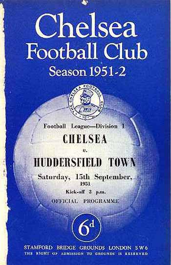 programme cover for Chelsea v Huddersfield Town, Saturday, 15th Sep 1951