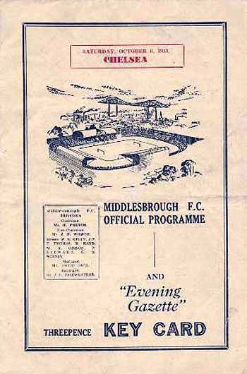 programme cover for Middlesbrough v Chelsea, Saturday, 6th Oct 1951