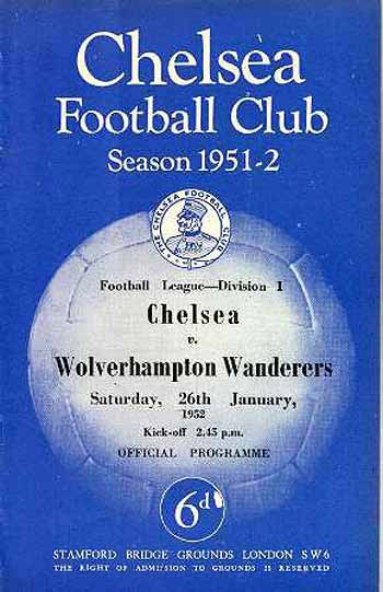 programme cover for Chelsea v Wolverhampton Wanderers, Saturday, 26th Jan 1952