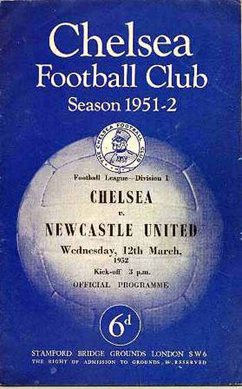 programme cover for Chelsea v Newcastle United, 12th Mar 1952