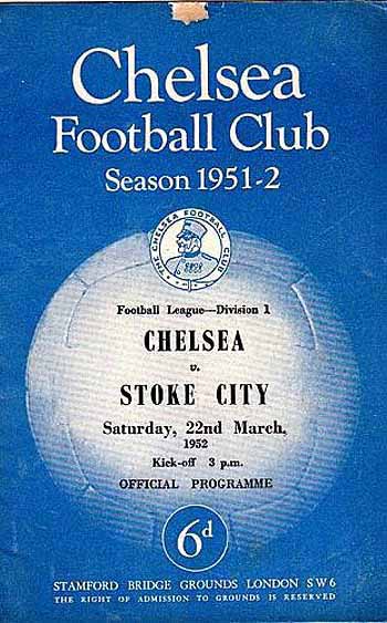 programme cover for Chelsea v Stoke City, Saturday, 22nd Mar 1952