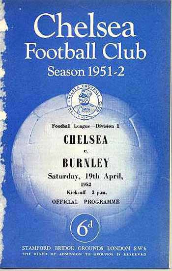 programme cover for Chelsea v Burnley, Saturday, 19th Apr 1952