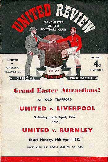 programme cover for Manchester United v Chelsea, Monday, 21st Apr 1952