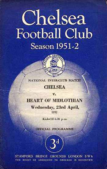 programme cover for Chelsea v Heart Of Midlothian, Wednesday, 23rd Apr 1952
