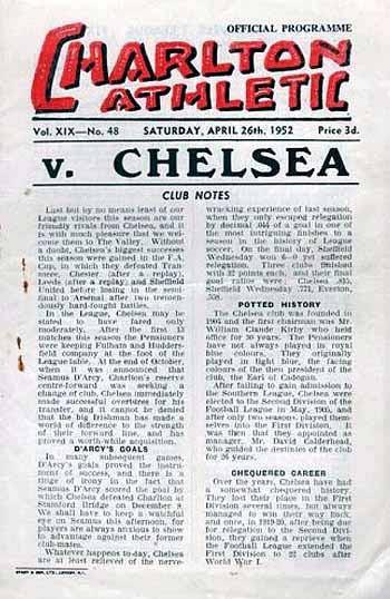 programme cover for Charlton Athletic v Chelsea, 26th Apr 1952