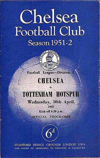 programme cover for Chelsea v Tottenham Hotspur, 30th Apr 1952