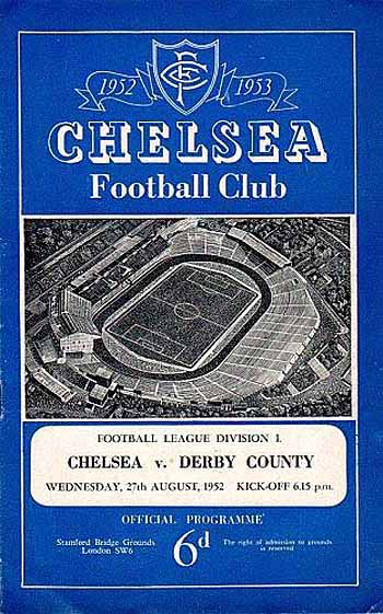 programme cover for Chelsea v Derby County, Wednesday, 27th Aug 1952