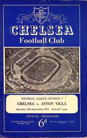 programme cover for Chelsea v Aston Villa, Saturday, 13th Sep 1952