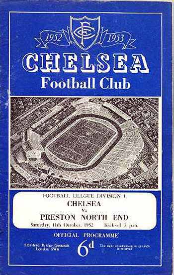 programme cover for Chelsea v Preston North End, 11th Oct 1952