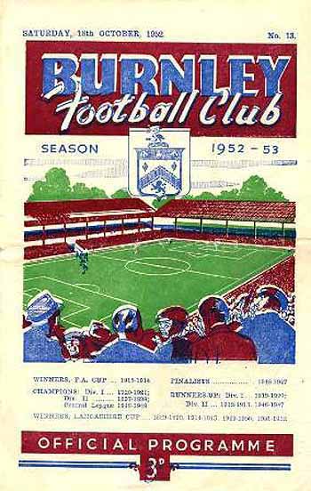 programme cover for Burnley v Chelsea, Saturday, 18th Oct 1952