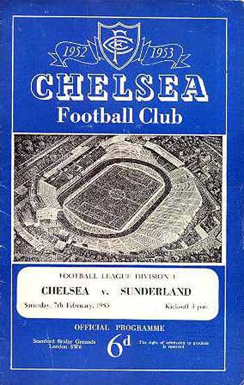 programme cover for Chelsea v Sunderland, Saturday, 7th Feb 1953