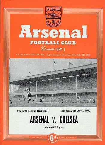 programme cover for Arsenal v Chelsea, Monday, 6th Apr 1953