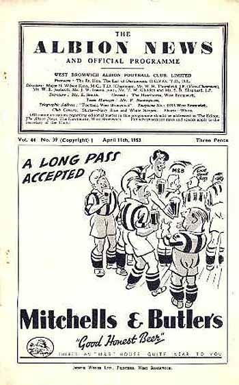 programme cover for West Bromwich Albion v Chelsea, 11th Apr 1953
