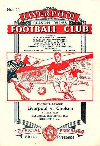 programme cover for Liverpool v Chelsea, 25th Apr 1953
