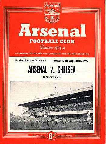 programme cover for Arsenal v Chelsea, Tuesday, 8th Sep 1953