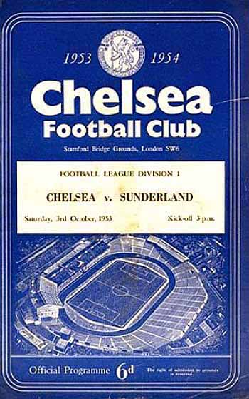 programme cover for Chelsea v Sunderland, Saturday, 3rd Oct 1953