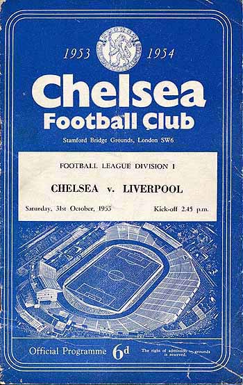 programme cover for Chelsea v Liverpool, 31st Oct 1953