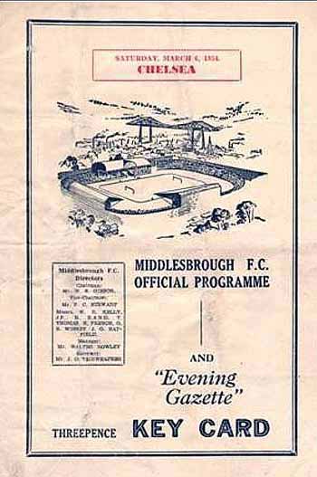 programme cover for Middlesbrough v Chelsea, Saturday, 6th Mar 1954