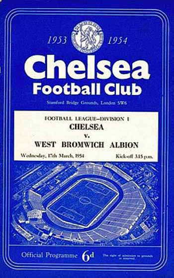 programme cover for Chelsea v West Bromwich Albion, Wednesday, 17th Mar 1954