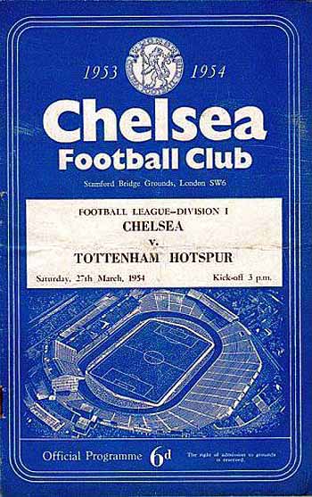 programme cover for Chelsea v Tottenham Hotspur, Saturday, 27th Mar 1954
