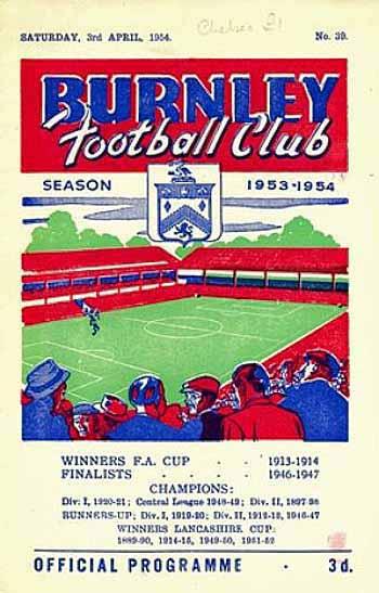 programme cover for Burnley v Chelsea, Saturday, 3rd Apr 1954