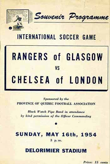 programme cover for Rangers v Chelsea, Sunday, 16th May 1954