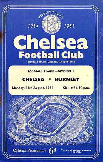 programme cover for Chelsea v Burnley, 23rd Aug 1954