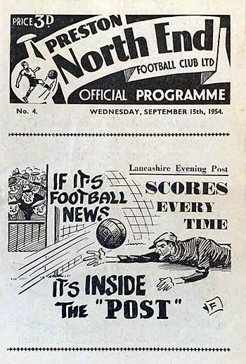 programme cover for Preston North End v Chelsea, Wednesday, 15th Sep 1954