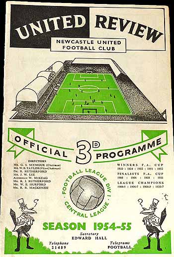 programme cover for Newcastle United v Chelsea, 25th Sep 1954