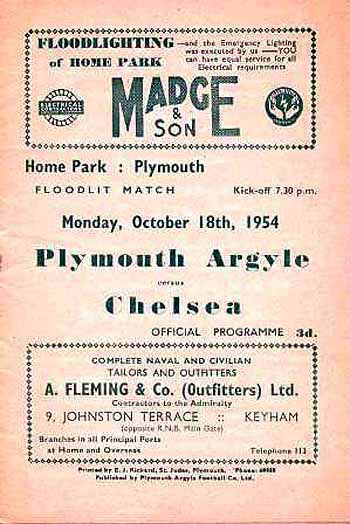 programme cover for Plymouth Argyle v Chelsea, Monday, 18th Oct 1954